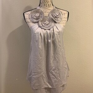 Minuet Petite Light Gray Floral Embellished Tank Top